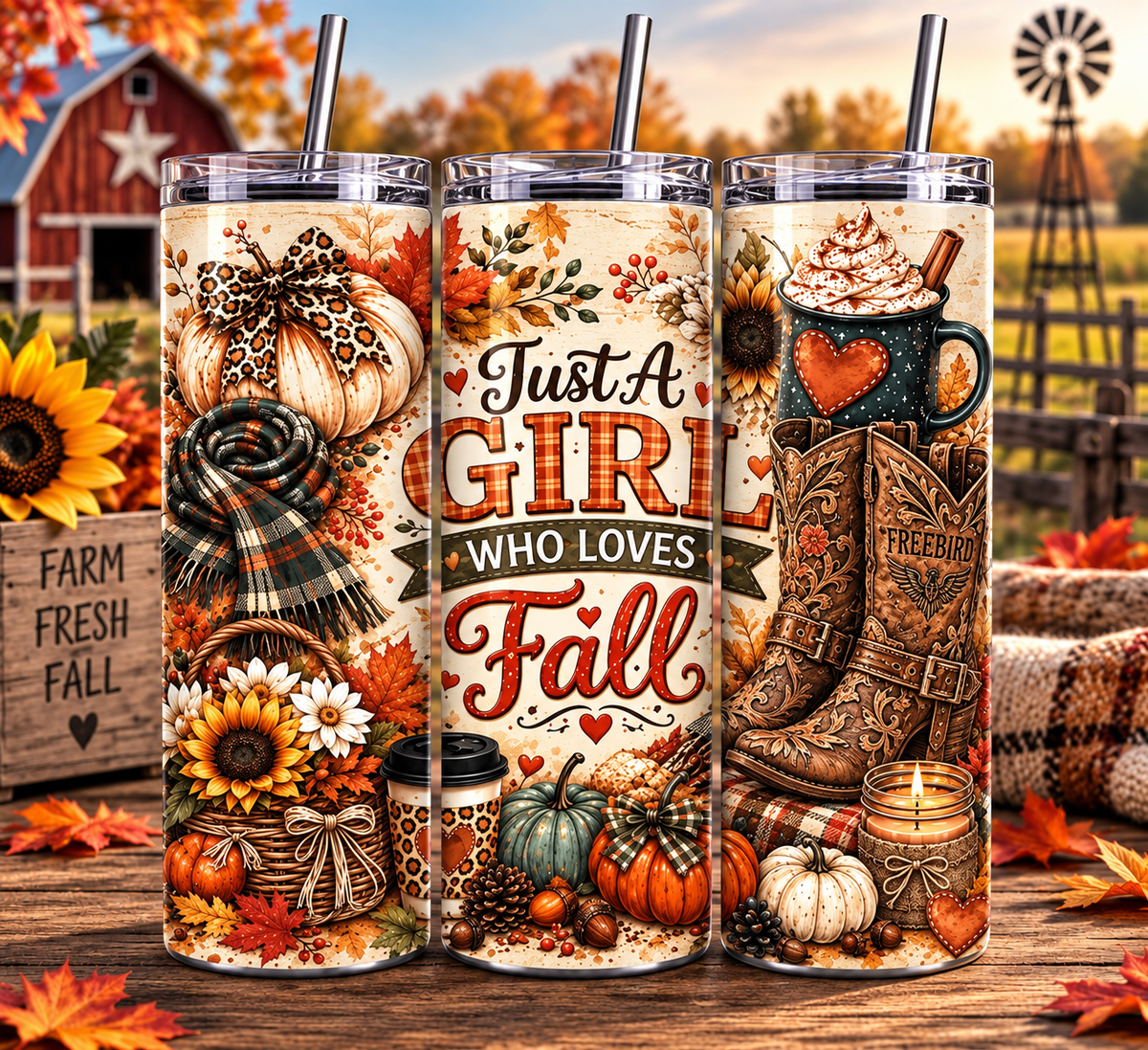"Just a Girl Who Loves Fall and Freebirds" 20,30, 40oz Skinny Tumbler